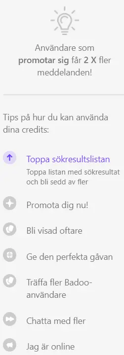 Vad du kan köpa med credits på Badoo