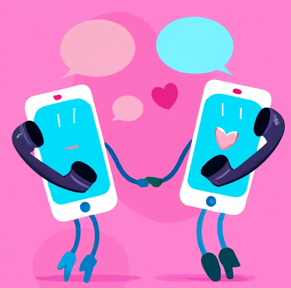 Bild på två telefoner som dejtar varandra med dejtingappar